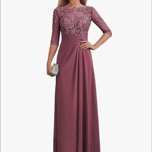 Elegant Dusty Rose Lace-Top Maxi Dress